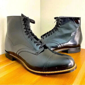 NEW Stacy Adams Madison Boot High Top Biscuit Black Leather Boot Size 11.5D